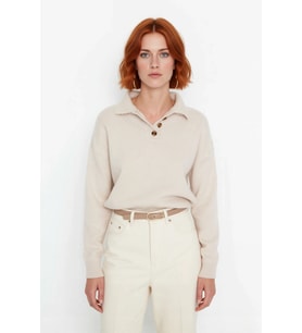 Kadın Düz Desen Polo Yaka Uzun Kol Oversize Triko Kazak Günlük Kullanım İçin İdeal Basic Model