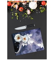 Beyaz Çiçekler  Cam Kesme  ve Sunum Tahtası  25 Cm X 35 Cm