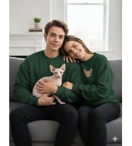 Sphynx Kedi Desenli Sevgili Sweatshirt – Unisex Çift Kombini (Koyu Yeşil)