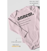 Annem Baskılı Bebek Zıbını – Çıtçıtlı Body 8 Renk  %100 Pamuk Uzun Kol (Bebek Pembesi)