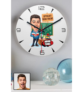 Erkek Biyoloji Öğretmenine Öğretmenler Günü Hediyesi Karikatürlü Duvar Saati