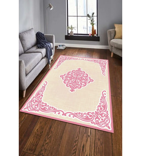 Dijital Baskılı Kaymaz Taban Yıkanabilir Klasik Şık Salon Halısı Mutfak Halısı Yolluk ND-HK-125 (Pembe)