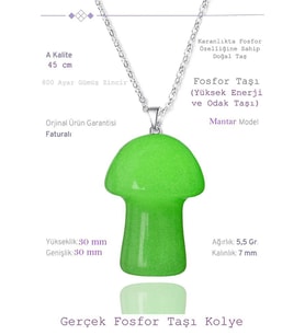 Sertifikalı Mantar Model Fosfor Taşı Kolye (Gümüş Aparatlı) (Çok Renkli)