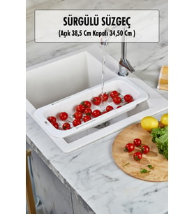 Lavoba İçi Sürgülü Açılır Kapanır Sebze Meyve Süzgeci Beyaz (Açık 38,5 Cm Kapalı 34,50 Cm )