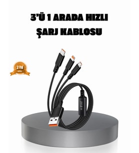 3’Ü 1 Arada Şarj Kablosu Type-C Ios Android Uyumlu Hızlı Güvenli Şarj