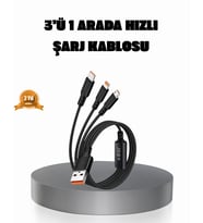 3’Ü 1 Arada Şarj Kablosu Type-C Ios Android Uyumlu Hızlı Güvenli Şarj
