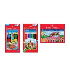 Faber Castell 3'lü Set, Pastel Boya, Sulu Boya, Kuru Boya 12'li
