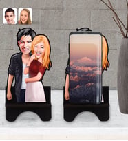 BK Gift Kişiye Özel Sevgililer Karikatürlü Ahşap Biblo Telefon Standı-90