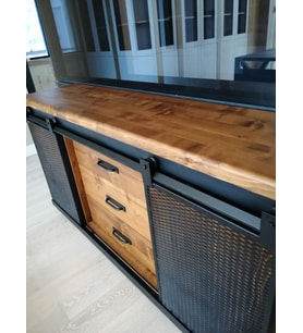 Deryawood ahşap masif demir çekmeceli sürgülü konsol 180*43*90 cm