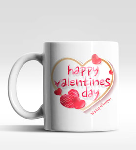 Kişiye Özel Happy Valentines Day Tasarımlı Beyaz Renk Kupa