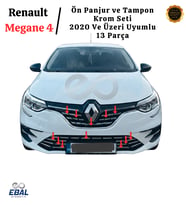 Renault Megane 4 Ön Panjur ve Tampon Krom Seti 13 Parça (2020 ve Sonrası) Paslanmaz Çelik (Gümüş)