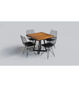 Ntconcept Loi Masif Ağaç Tel Sandalyeli Masa Takımı (120x120cm Masa + 8 Sandalye)