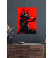 KIRMIZI ARKA PLAN DOBERMAN KANVAS TABLO EV DUVAR SALON OFİS DÜKKAN İŞ YERİ HEDİYELİK DEKARASYON SÜSÜ (Çok Renkli)