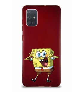 Samsung Galaxy A71 Soft Premier Kapak Sünger Bob Tasarımlı Silikon Kılıf - Mürdüm (Şeffaf)