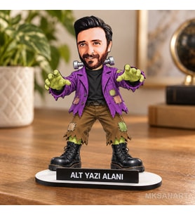 Fotoğraftan Kişiye Özel Cadılar Bayramı Karikatür MDF Karikatürlü 18 cm MDF Masaüstü Biblo - Masaüstü Hediye