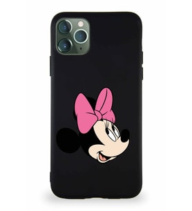 Apple iPhone 11 Pro Max Soft Premier Kapak Minnie Mouse-A Tasarımlı Silikon Kılıf - Siyah (Şeffaf)