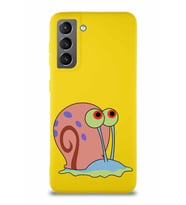 Samsung Galaxy S21 Soft Premier Kapak Salyangoz Gary Tasarımlı Silikon Kılıf - Sarı (Şeffaf)