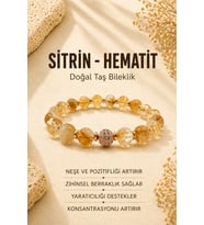 Hakiki Orijinal Sertifikalı Sitrin - Hematit Doğal Taş Bileklik Zirkon Aparatlı 8 mm