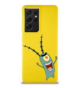 Samsung Galaxy S21 Ultra Soft Premier Kapak Plankton Tasarımlı Silikon Kılıf - Sarı (Şeffaf)