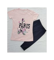 Aybeyce PARIS Baskılı Kız Çocuk Tshirt-Tayt Takım  9-12 Yaş Somon