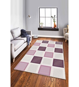 Mürdüm Geometrik Kaymaz Tabanlı Dekoratif Halı DM002 - 100 x 160 cm
