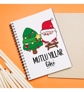 Mutlu Yıllar & Merry Christmas & Yılbaşı & Noel Baba Tasarımlı Defter Kişiye Özel