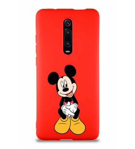 Xiaomi Redmi K20 Soft Premier Kapak Mickey Mouse-A Tasarımlı Silikon Kılıf - Kırmızı (Şeffaf)