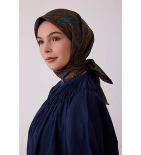 Etnik Desen %100 Twill İpek Eşarp BE04