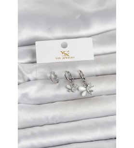 Pirinç Gümüş Renk Kelebek Model 3'lü Kadın Küpe 5886 - HPSBYI2267-8937
