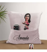 BK Gift Kişiye Özel Fitness Karikatür Tasarımlı Organizer Kumanda ve Atıştırmalık Cepli Pembe Kırlent Yastık-2 Arkadaşa Hediye, Cepli Yastık