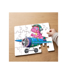 Sevimli Pembe Pilot Dinozor Tasarımlı 24 Parça Ahşap Çocuk Puzzle MPK0187
