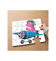 Sevimli Pembe Pilot Dinozor Tasarımlı 24 Parça Ahşap Çocuk Puzzle MPK0187