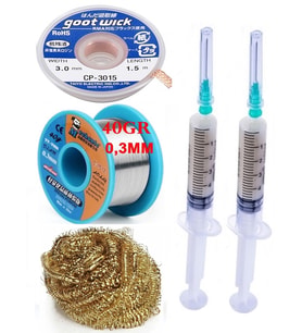 Mechanic Lehim Tel 40G 0,3mm Flux Lehim Toplama CP-3015 Emme Teli 3,0mm Havya Ucu Temizleme Teli Set06