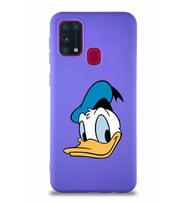 Samsung Galaxy M31 Soft Premier Kapak Donald Duck-B Tasarımlı Silikon Kılıf - Mor (Şeffaf)