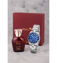 Polo Air Mercek Takvimli Kadın Kol Saati Ve 55 ml Parfüm Bordo Kutsunda Set Gümüş Lacivert Renk ST-2188S9