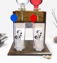 BK Gift Kişiye Özel Renkli Baskılı Atatürk Temalı İkili Vodka Bardağı ve Çift Musluklu Doğal Ahşap Vodka Standı-10 (Model 1)