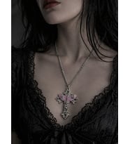 Gotik Butterfly Figürlü Pembe Detaylı Metal Kolye Unisex 60 cm Zincir