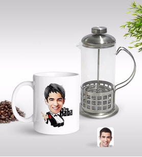 BK Gift Kişiye Özel Godfather Baba Karikatürlü Kupa & French Press Seti-2 (Model 1)