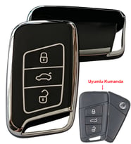 Volkswagen Passat B8 Skoda Superb Kodiaq Uyumlu Smart Anahtar Kılıfı Oto Anahtarlık Siyah Silver