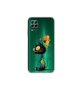 Huawei P40 Lite ile Uyumlu Splash Kedi Tasarımlı Şeffaf Silikon Kılıf