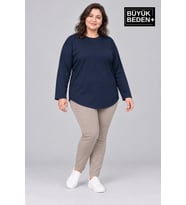 Süperlife Kadın Büyük Beden Bisiklet Yaka Süprem İnce Uzun Kollu Oval Etek Tişört SPR26BTSK943