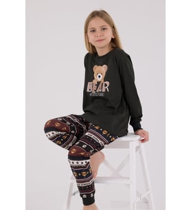 Arnetta Kız Çocuk Aile Bear My Little Friend %100 Pamuklu 4 Mevsim Uzun Kollu Pijama Takım