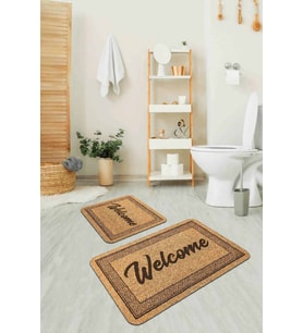 Bej Home Sweet Banyo Halısı Klozet Takımı Paspas Seti BS319