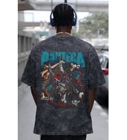Tasarım Pantera Rock Metal Müzik Grubu Sırt Baskılı Unisex Oversize Eskitme Yıkamalı Tişört