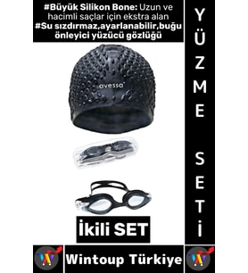#YüzmeSeti Ayarlanabilir Su Geçirmez Buğu Önleyici Yüzücü Gözlüğü Büyük Beden Silikon Bone İkili Set