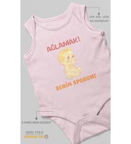 Ağlamak Benim Sporum Baskılı Bebek Zıbını – Çıtçıtlı Body  %100 Pamuk Sıfır Kol (Bebek Pembesi)