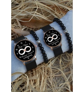 Çift Saatleri Sevgili Saatleri Siyah Sonsuza Kadar Isim Ve Tarih Yazılı Çift Kol Saatleri
