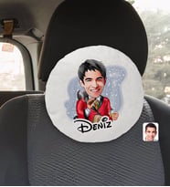 BK Gift Kişiye Özel İsimli Erkek Patron Karikatürlü Yuvarlak Araç Koltuk Yastığı-2