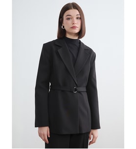 LCW Modest Siyah Beli Kemerli Kadın Blazer Ceket