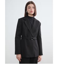 LCW Modest Siyah Beli Kemerli Kadın Blazer Ceket